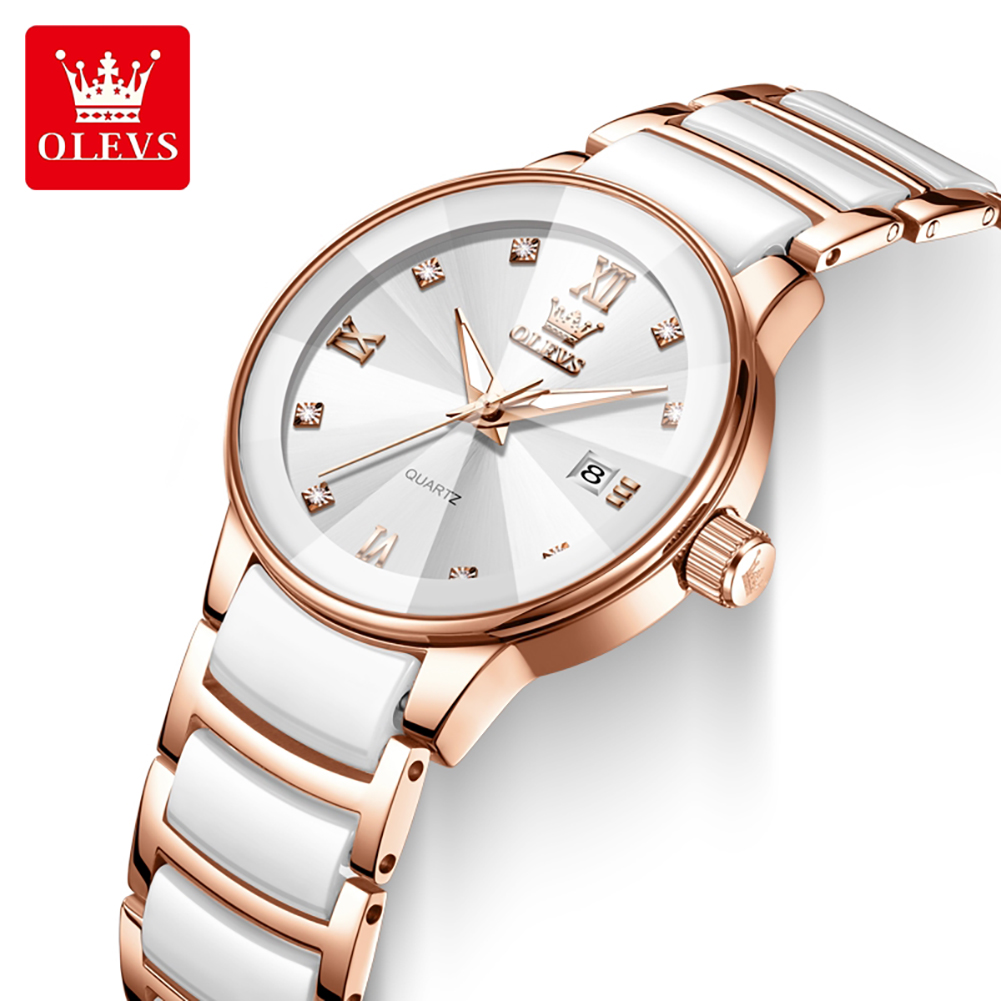 Luxury Ceramic Watch - Женские часы OLEVS 7114, керамические, розовое